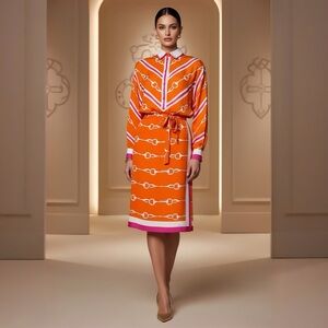 Gucci Orange and Pink Chain Print Dress